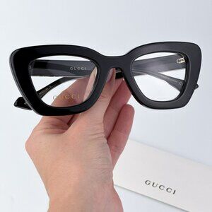 Gucci GG1555O 001 BRAND NEW Eyeglasses Black Crystal Women Cat Eye